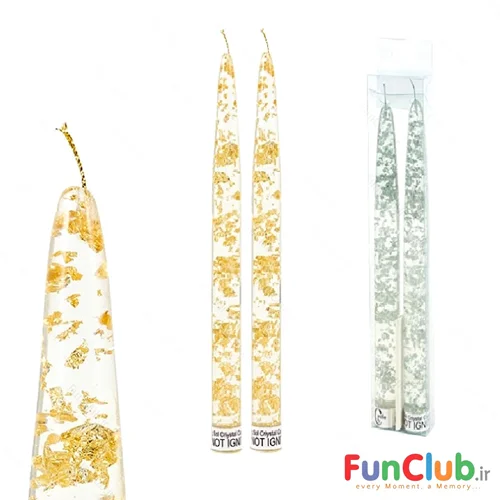 شمع قلمی دکوری رزین 25 سانتی (بسته ۲ عددی) (رنگبندی :ورق طلا-ورق نقره)