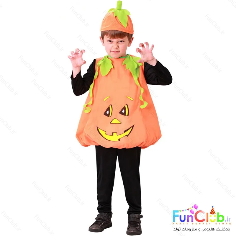 ست تنپوش و کلاه کودک پارچه ای طرح کدو هالووین