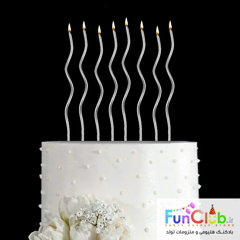 شمع تولد فر ماکارون کروم رنگ نقره ای (8 عددی )