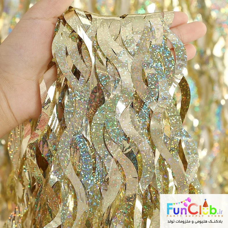 بک دراپ (تزیین پشت میز) 1*2 متر موجدار هولوگرافیک طلایی