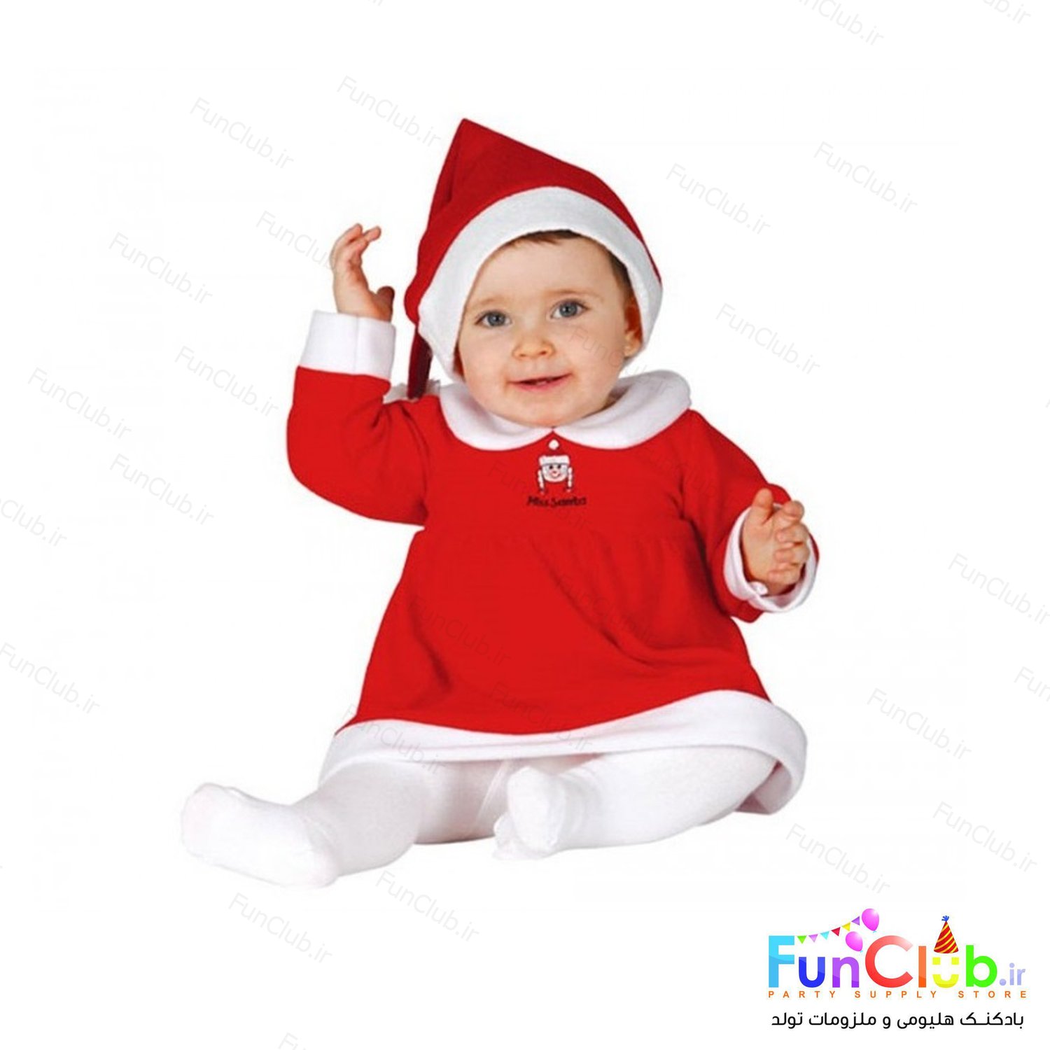 لباس بابانوئل دخترانه مخملی سایز 0-3 سال