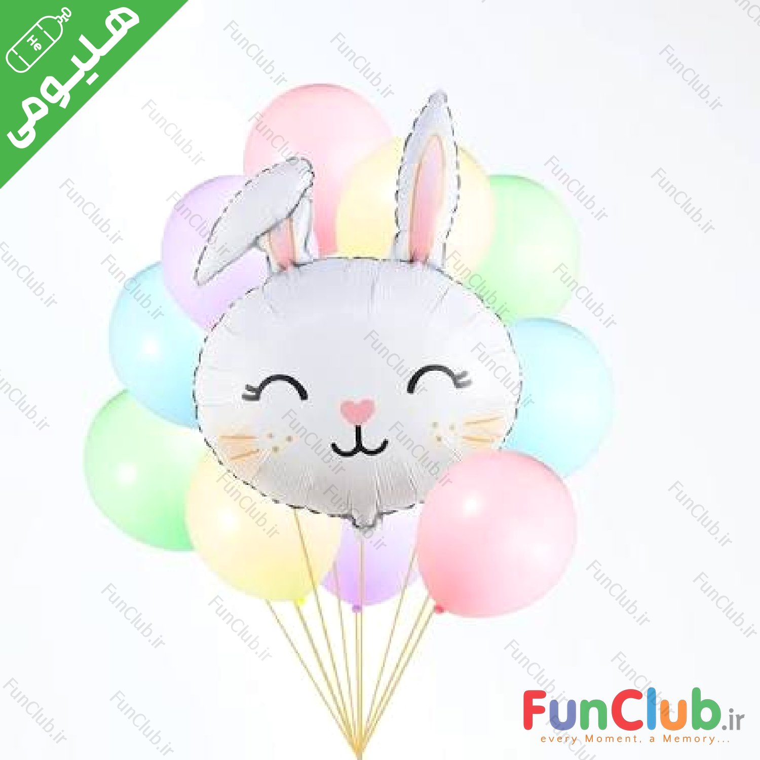 پکیج بادکنک هلیومی تم خرگوش سفید rabbit گوش کج (11 عددی)