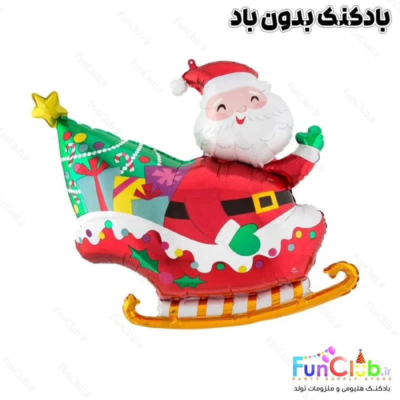 بادکنک کریسمس فویلی بدون باد سایز بزرگ طرح بابانوئل سورتمه سوار