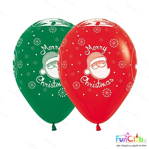 بادکنک هلیومی لاتکسی طرحدار دیزاین بابانوئل (رنگبندی:قرمز-سبز)