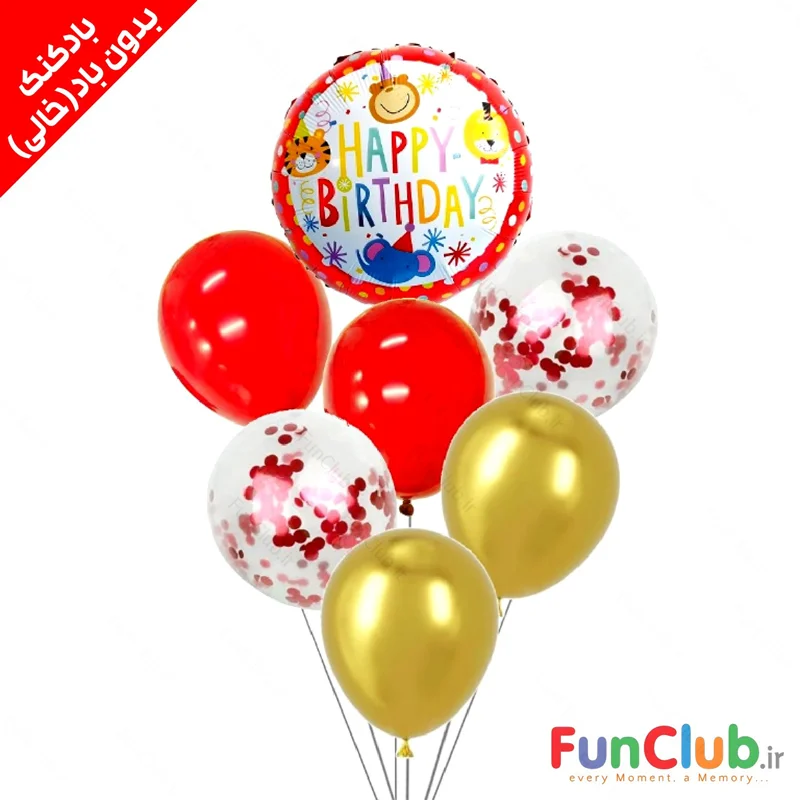 پکیج بادکنک فویلی و لاتکسی بدون باد طلایی و قرمز حیوانات (پکیج 7 عددی)
