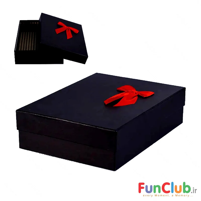 باکس هدیه ابعاد استاندارد مشکی با پاپیون قرمز (دارای سایز بندی)