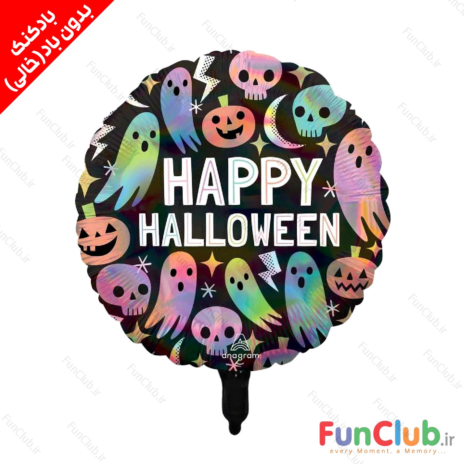 بادکنک هالووین فویلی بدون باد سایز استاندارد طرح دایره happy Halloween روح وکدو اسکلت