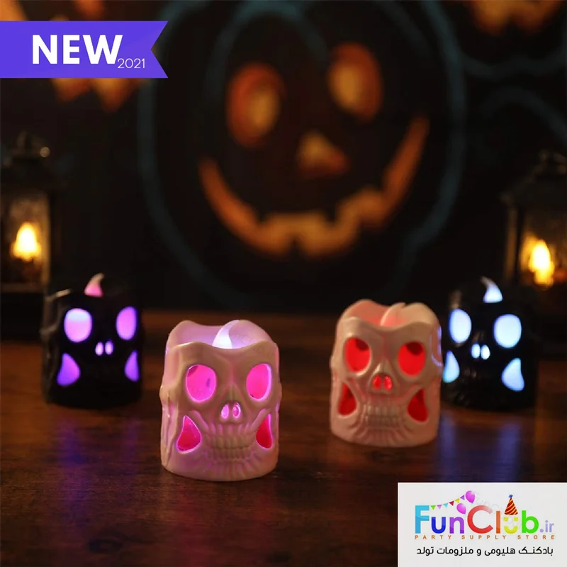 شمع استوانه چراغدار طرح اسکلت (رنگبندی:سفید-مشکی)