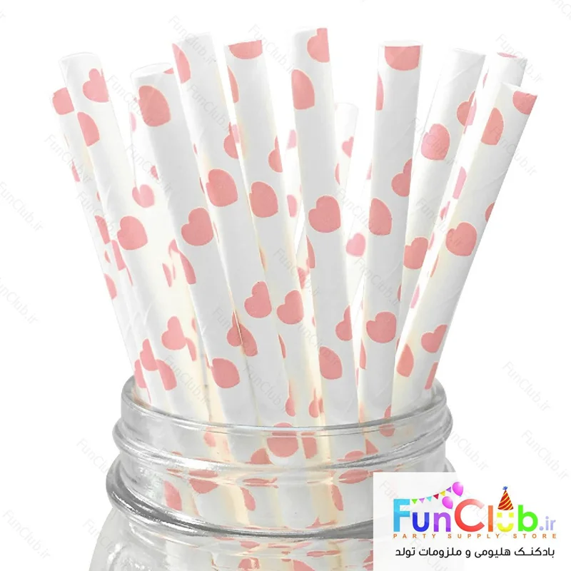 نی کاغذی سفید قلب صورتی مات (بسته 24 عددی)