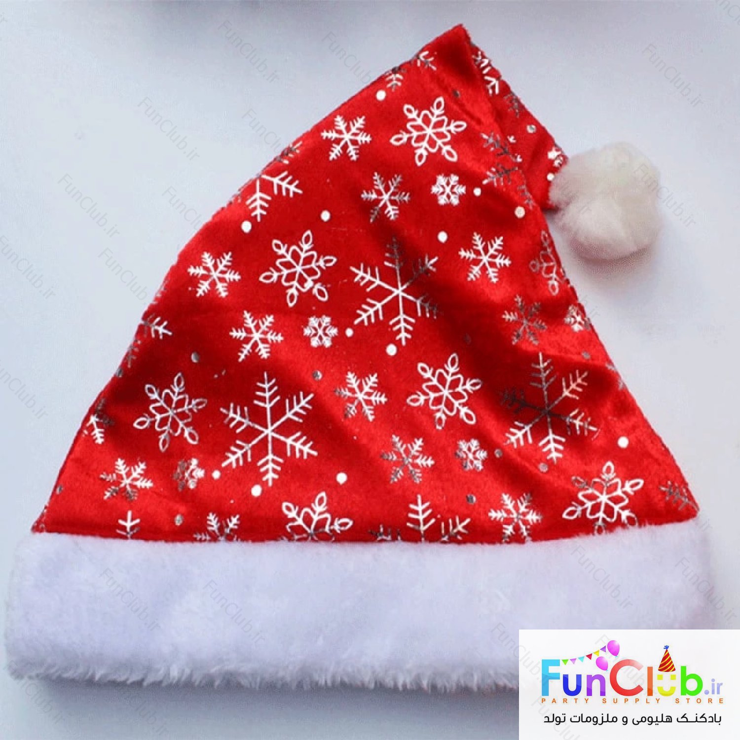 کلاه بابانوئل مخملی طرح دانه برف 30 سانت