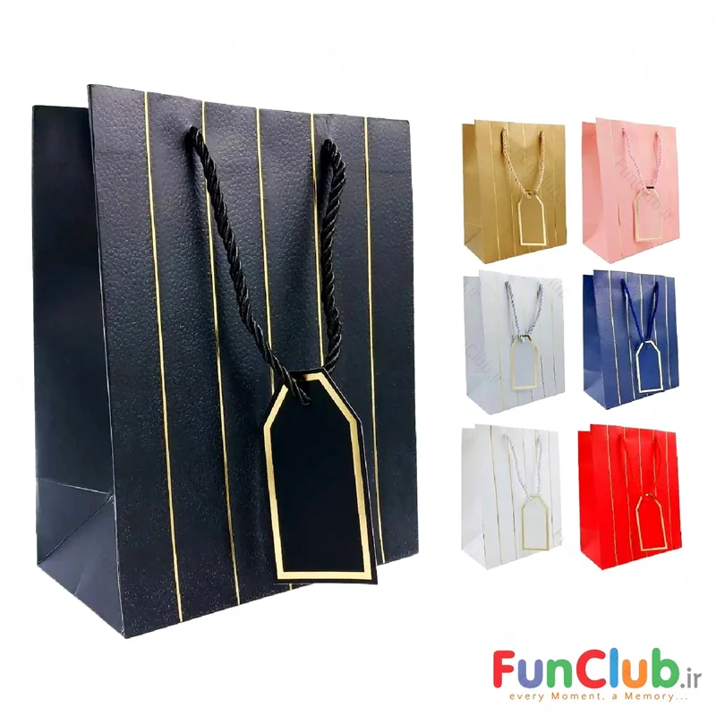 بگ کادویی طرحدار دیزاین چرم راه راه عمودی طلاکوب (دارای سایز و رنگبندی) - شروع قیمت از: