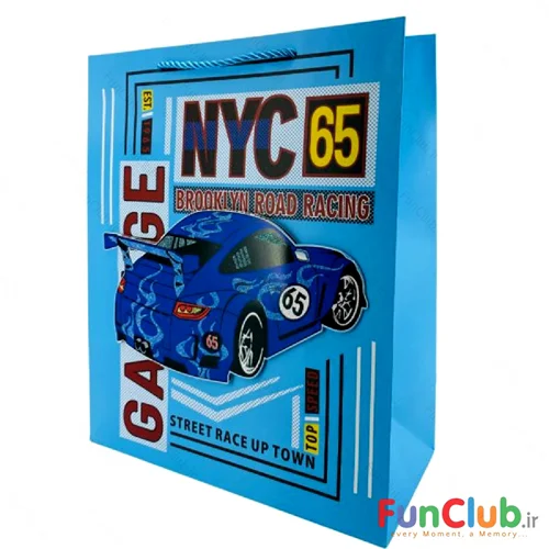 بگ کادویی طرحدار دیزاین برجسته ماشین مسابقه آبی (دارای سایزبندی) - شروع قیمت از: