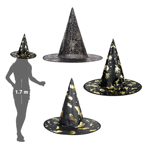 کلاه هالووین مدل جادوگر مشکی مخملی طلاکوب (دارای مدل)