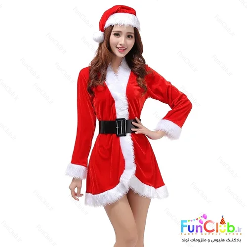 لباس مخملی لوکس بابانوئل زنانه آستین بلند