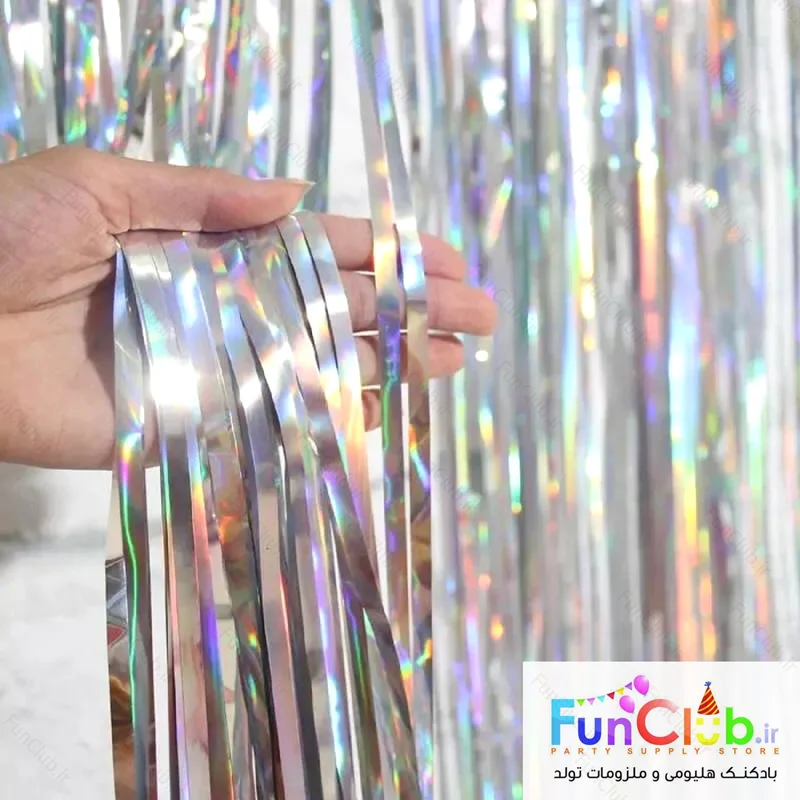 بک دراپ (تزیین پشت میز) 1*2 متر هولوگرافیک لیزری نقره ای