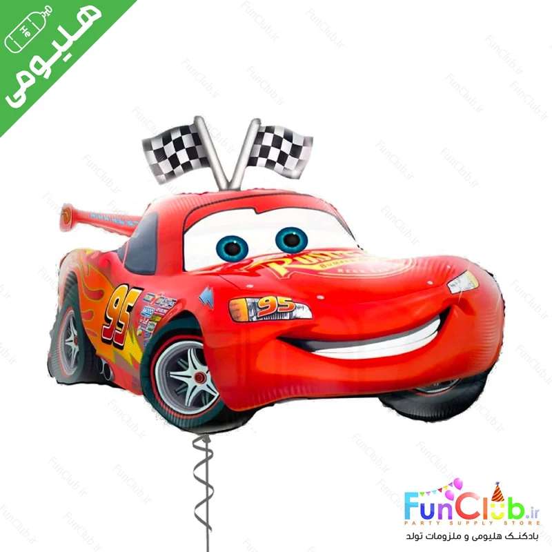بادکنک هلیومی فویلی سایز بزرگ طرح ماشین مک کوئین پرچم دار