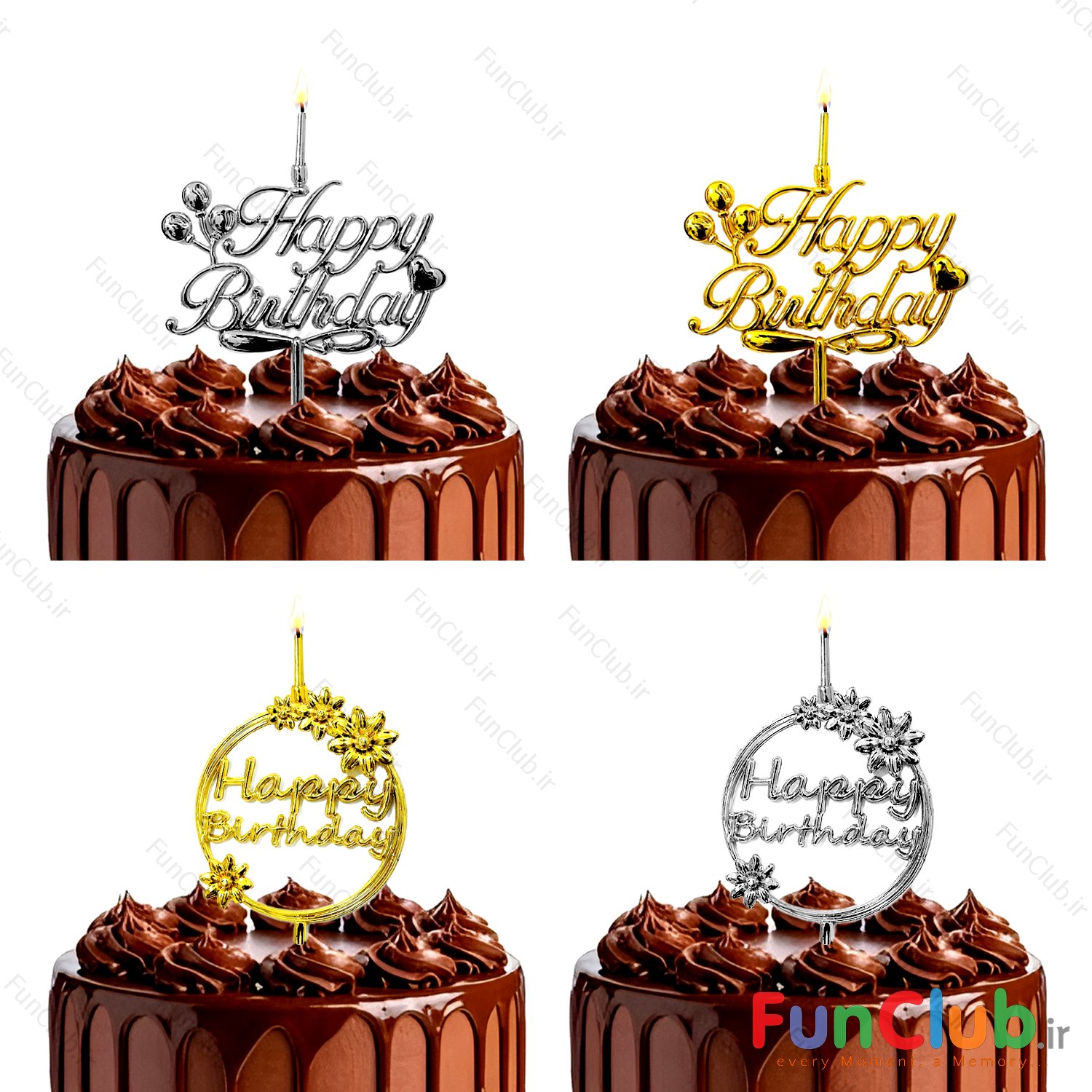 تاپر کیک HappyBirthday شمع دار (دارای مدل و رنگبندی)