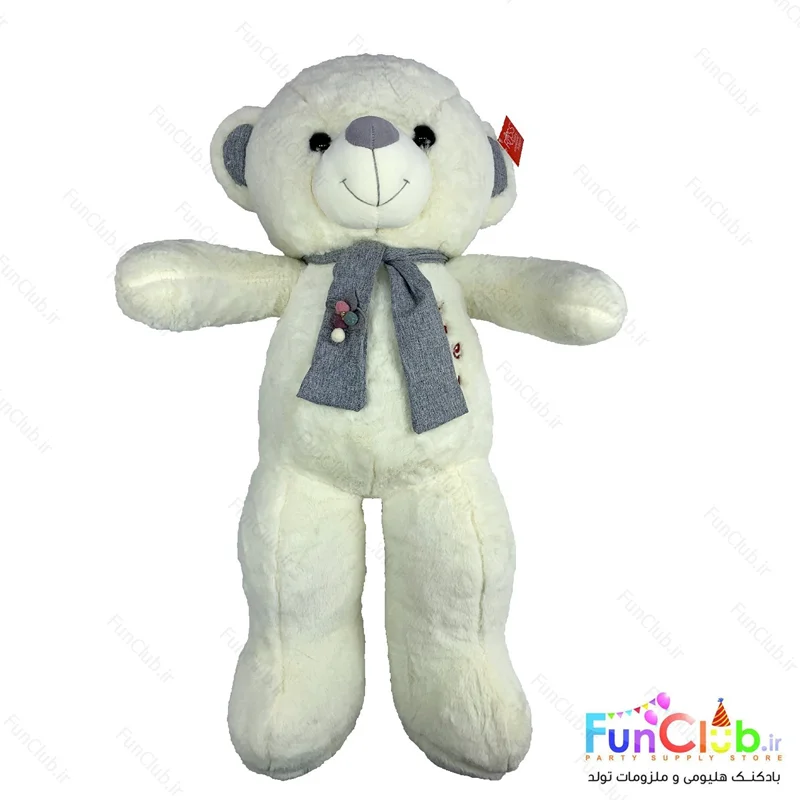 عروسک پولیش -  خرس راس 80 سانت شال گردنی سفید طوسی
