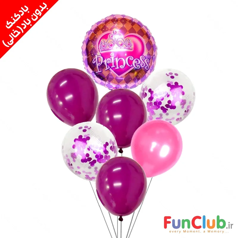 پکیج بادکنک فویلی و لاتکسی بدون باد بنفش و صورتی  princess (پکیج 7 عددی)
