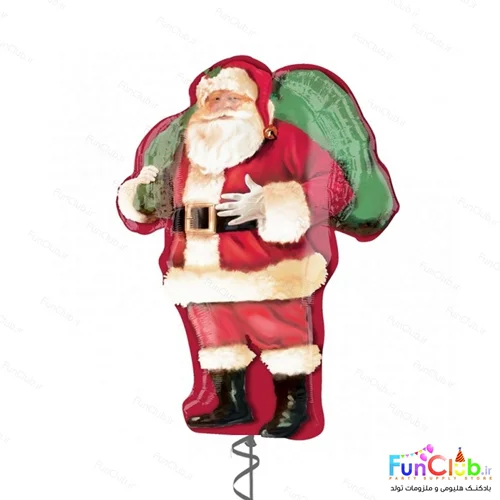 بادکنک کریسمس فویلی سایز بزرگ طرح بابانوئل خورجین دار