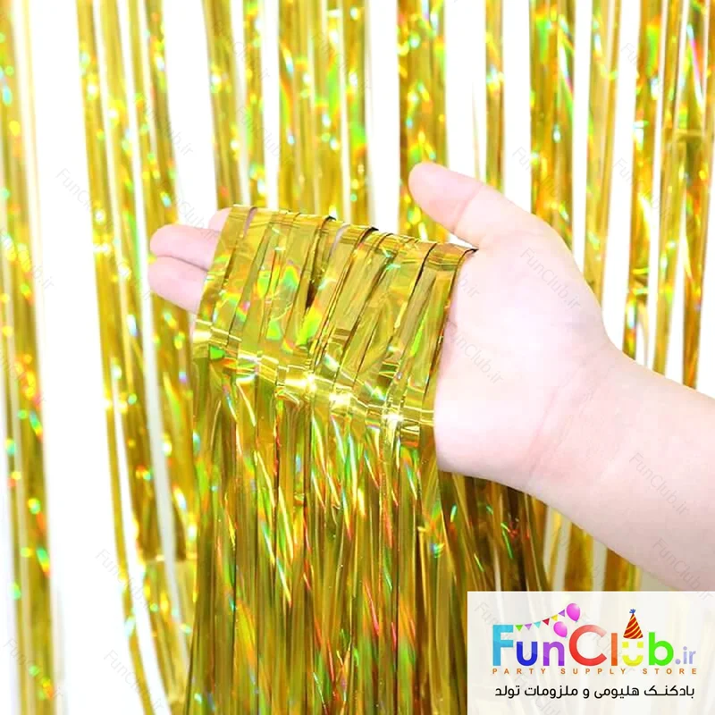 بک دراپ (تزیین پشت میز) 1*2 متر هولوگرافیک لیزری طلایی