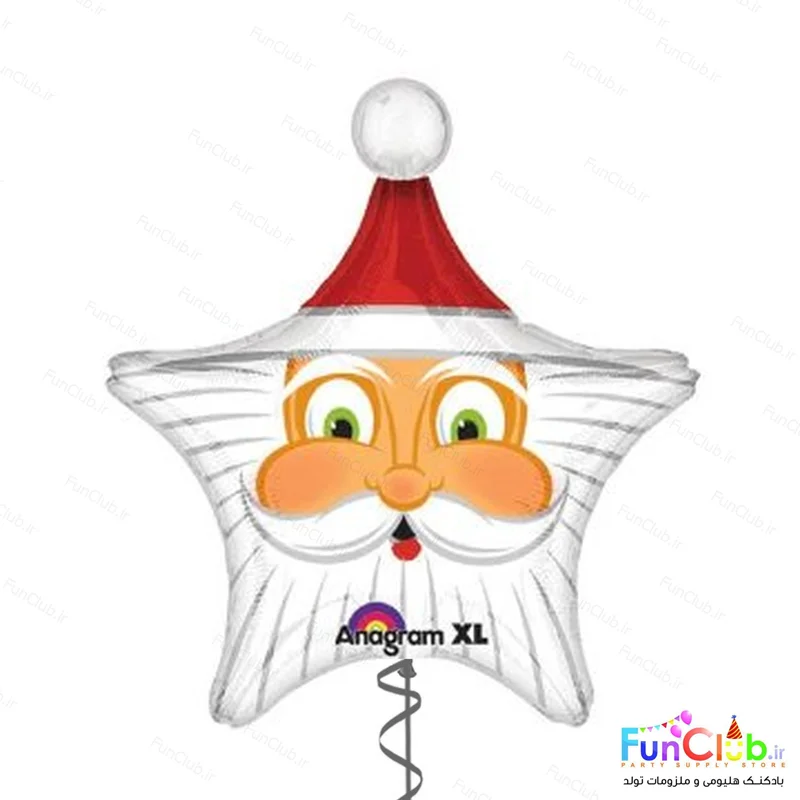 بادکنک هلیومی کریسمس فویلی سایز بزرگ طرح بابانوئل ستاره ای