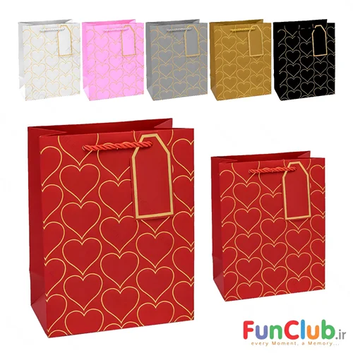 بگ کادویی طرحدار دیزاین چرم قلبی طلاکوب (دارای سایز و رنگبندی) - شروع قیمت از: